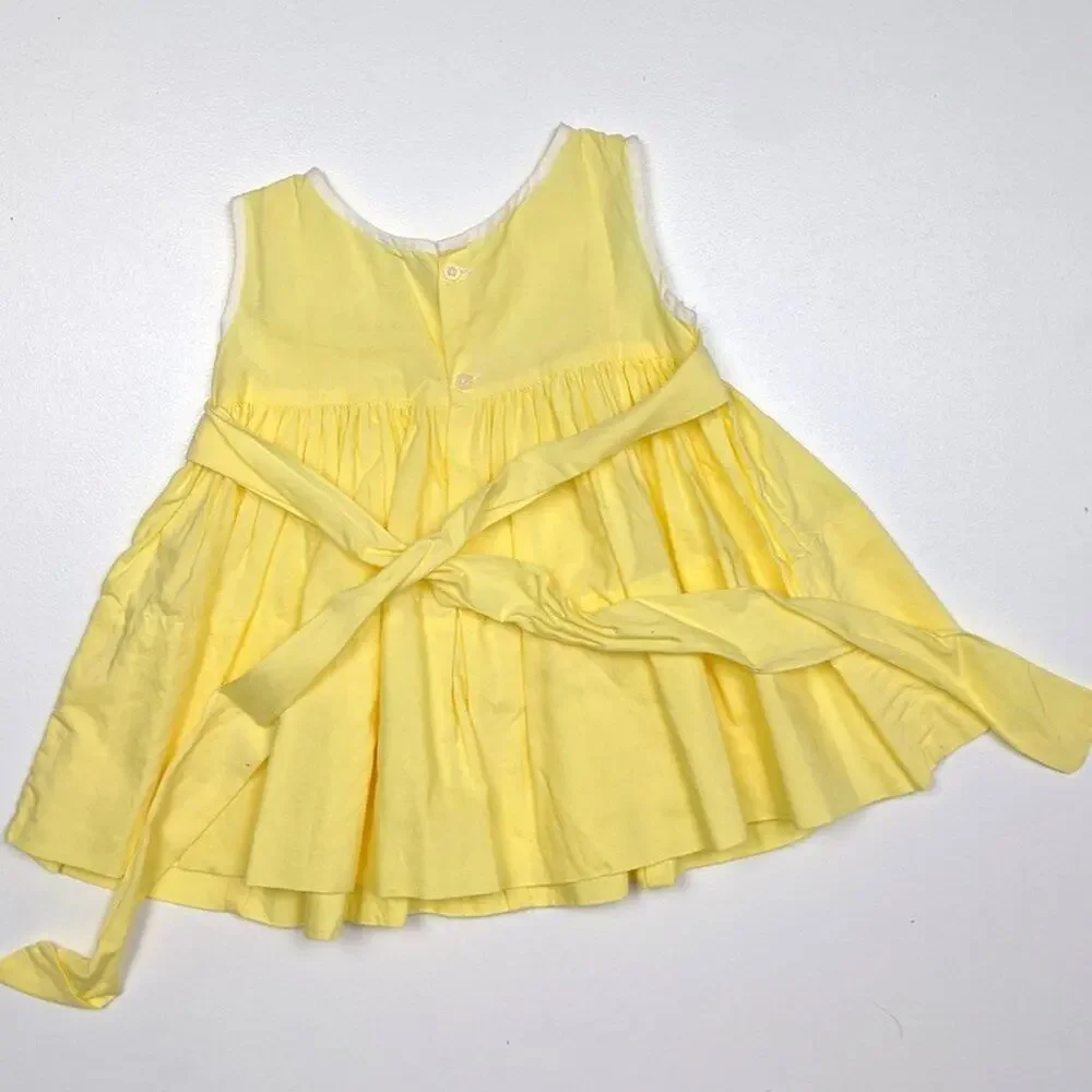 Vintage Handmade Dress Baby Girls Size 6-9m Yellow Embroidered Sundress